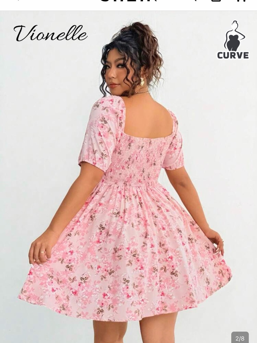 SHEIN Pink Floral Square Neck Mini Dress
